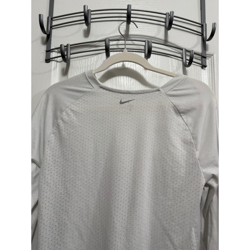 Nike Dri FIT Running Shirt Womens Large White Long Sleeve Perforated Workout - Picture 12 of 16